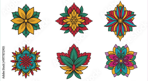 Colorful mandala designs in various patterns.