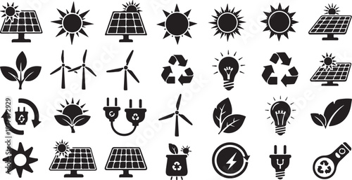 Eco Friendly Energy Icons for Sustainable Living Concepts