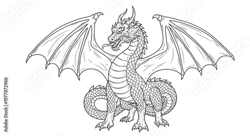 Dragon mythical creature with wings spread.
