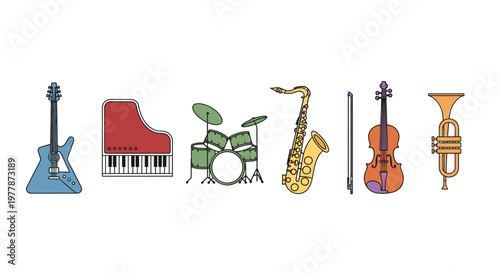 Musical Instruments Lineup Variety Display.