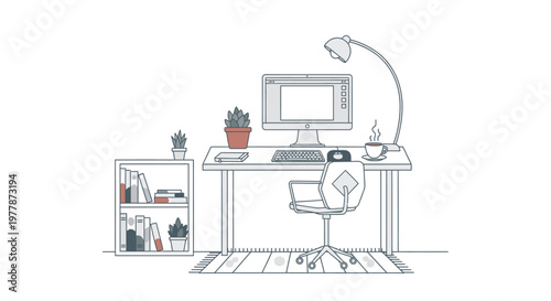 Office Workspace With Computer Desk.