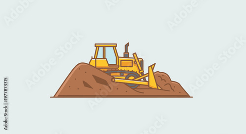 Yellow bulldozer on a mound.