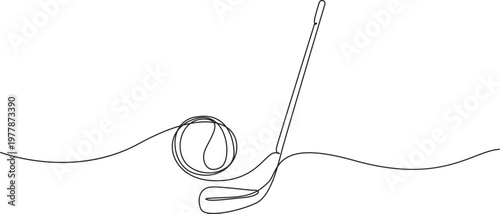one line art Hockey Stick and Ball vector illustration. line art, one continuous line, simple, hand drawn and sketch style,Continuous One Line Drawing of hockey stick and ball