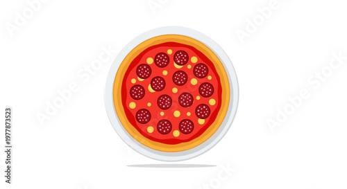 Delicious Pepperoni Pizza Top View Flat Design