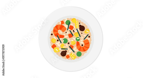 Flat Design Seafood Fried Rice with Shrimp and Vegetables