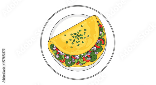 Fresh Omelette with Vegetables on Plate, Healthy Breakfast, Top View