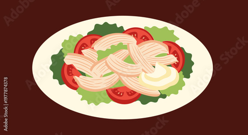 Healthy Chicken Salad with Tomatoes and Lettuce on Plate