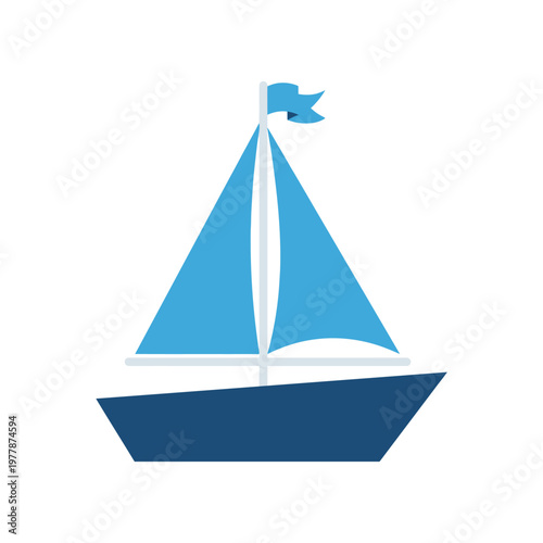 Sailboat with blue sail and hull illustration