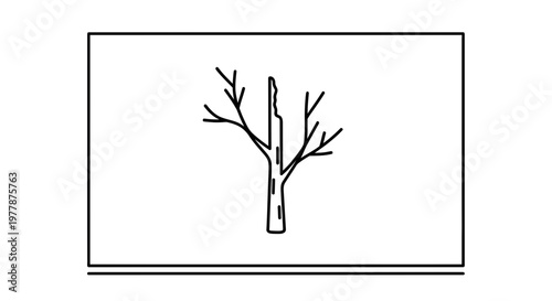 Stylized bare tree with broken branches, minimalist line art