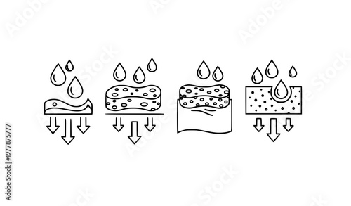A vector graphic illustrating the process of water absorption in layers