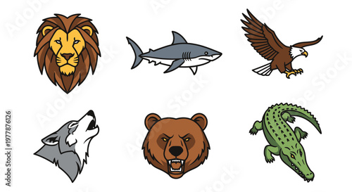 Collection of wild animal cartoon heads.