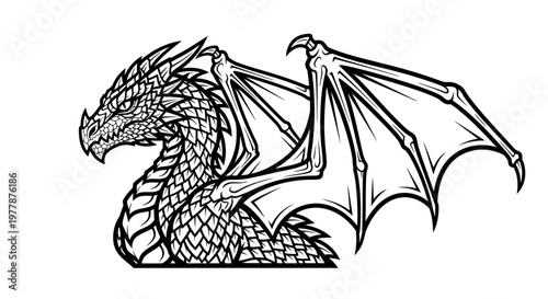 Detailed dragon with wings and scales.