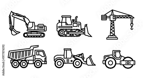Heavy construction vehicles in illustration.