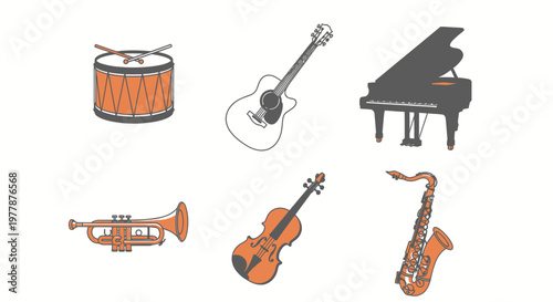 Musical Instruments Group Displayed Together.