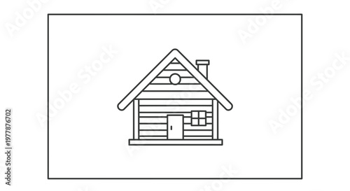 Simple Line Art Icon of a Cozy Wooden Cabin with Chimney