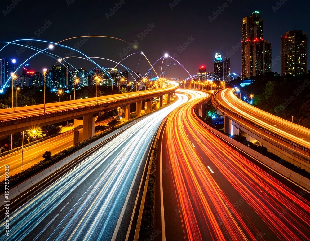 Fototapeta premium 道路を走る光のイメージ素材・(AI生成画像)