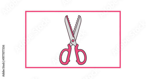 Pink Serrated Craft Scissors Open, Isolated on White Background, Top View