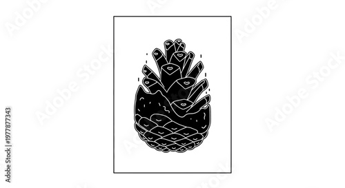 Pine Cone Silhouette Black and White Outline Illustration