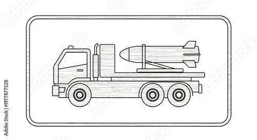Missile Launcher Truck, Military Vehicle with Rocket, Defense Technology, Transportation