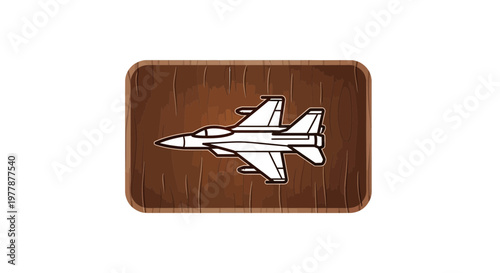 Modern Fighter Jet Silhouette on Wood Texture Background
