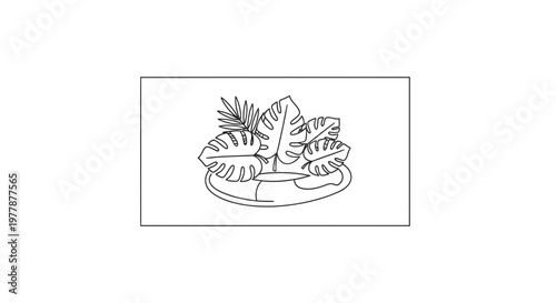 Monstera Leaves in Pot Line Art, Tropical Plant Illustration, Minimalist Botanical Drawing