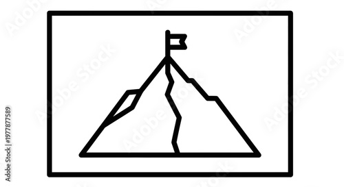 Mountain Peak Summit Flag Success Goal Achievement Concept Outline Icon