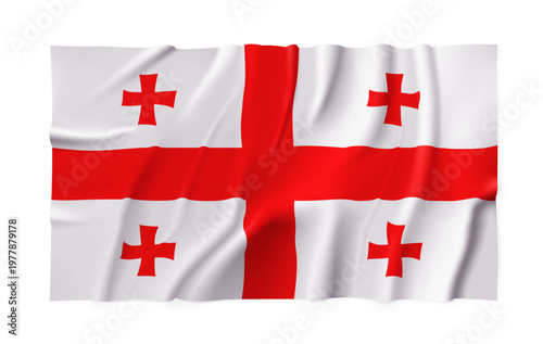 Realistic Georgia country flag isolated on a transparent background. Silk atlas detailed fabric flag. Vector PNG