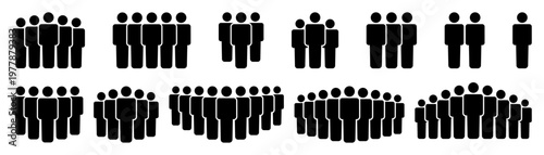 People 1, 2, 3, 4, 5, 6, 7, 8, 9, 10 icon set. Crowd signs. Containing participants, group, team, meeting, organization, community, population, audience, member, discussion, assembly, interview.