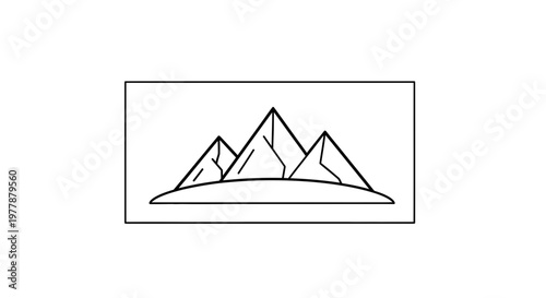 Minimalist mountain range outline illustration, simple geometric peaks, nature landscape vector