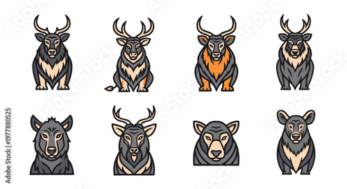 Collection of bull and bear heads.