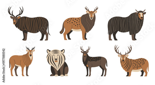 Collection of exotic wild animals standing 1.