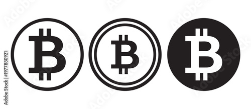 Bitcoin currency symbol set. Bitcoin sign icon. Bitcoin logo silhouette. Cryptocurrency, payments, trading.