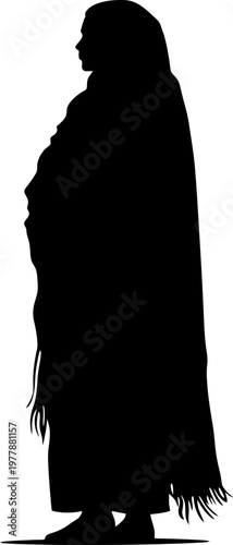 Native Female Figure in Ethnic Dress: Silhouette of Woman with Shawl and Long Skirt