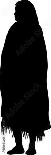 Native Female Figure in Ethnic Dress: Silhouette of Woman with Shawl and Long Skirt