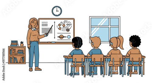 Teacher standing in front of students.