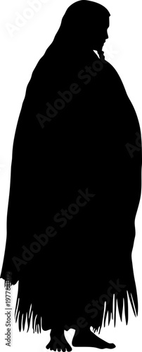 Indigenous Woman Silhouette Wearing Traditional Long Skirt and Shawl