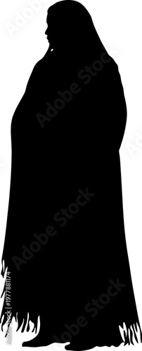 Native Female Figure in Ethnic Dress: Silhouette of Woman with Shawl and Long Skirt