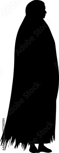 Indigenous Woman Silhouette Wearing Traditional Long Skirt and Shawl