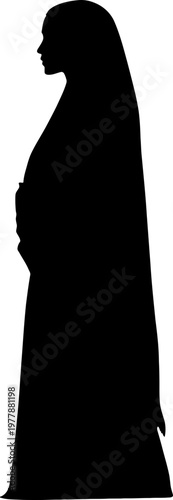 Indigenous Woman Silhouette Wearing Traditional Long Skirt and Shawl