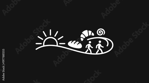 Bakery Logo with Sunrise and People Silhouettes