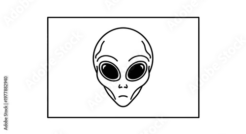 Minimalist Alien Head Icon, Extraterrestrial Face Drawing, UFO Symbol