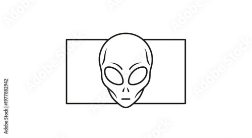 Minimalist Alien Head Icon on Rectangle Background - Sci-Fi and Extraterrestrial Concept