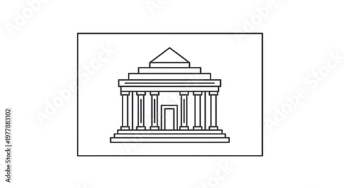 Classic Government Building Facade with Columns and Pediment, Line Art Icon