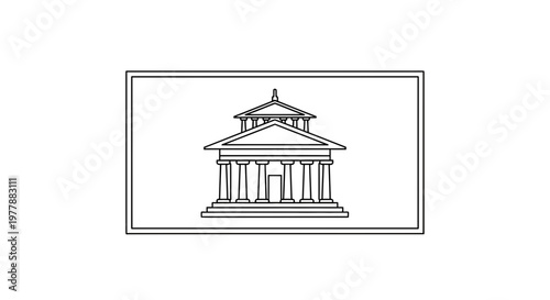 Classic Greek Building Facade with Columns and Pediment Outline