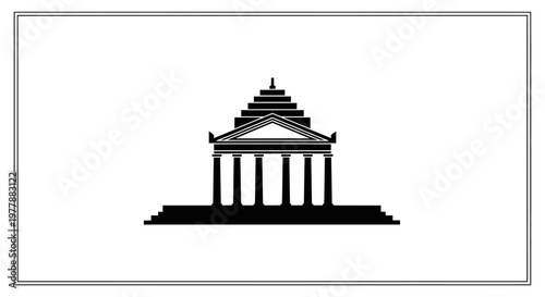 Classic Greek Temple Silhouette, Ancient Architecture, Monumental Building Facade