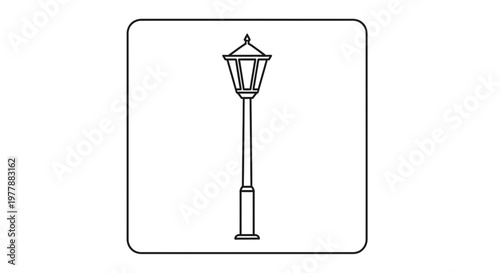 Classic Street Lamp Post Icon, Vintage Outdoor Lighting, Simple Line Art