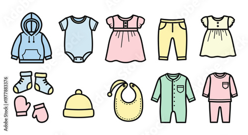 Baby clothes and accessories laid out 2.