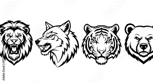 Black and white animal head icons.