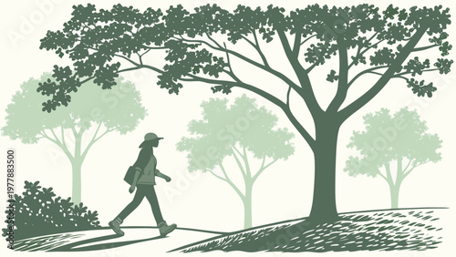 silhouette of a woman walking in the park