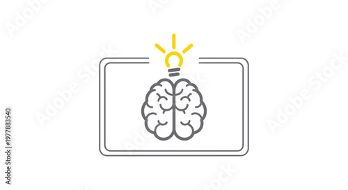 Brain with Light Bulb Icon: Symbol of Idea, Innovation, and Intelligence on Screen